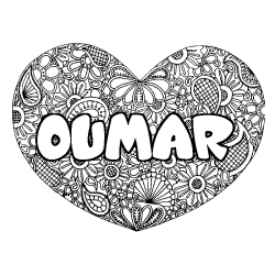 Coloración del nombre OUMAR - decorado mandala de corazón