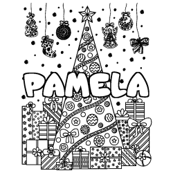 Dibujo para colorear PAMELA - decorado &aacute;rbol de Navidad y regalos