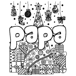 Coloración del nombre papa - decorado árbol de Navidad y regalos