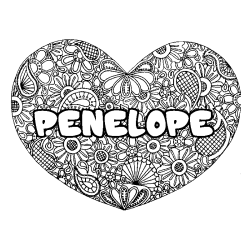 Dibujo para colorear PENELOPE - decorado mandala de coraz&oacute;n