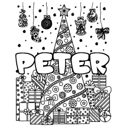 Coloración del nombre PETER - decorado árbol de Navidad y regalos