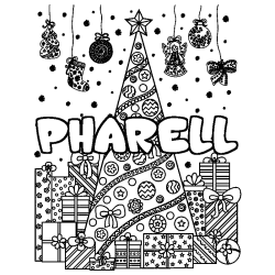 Coloración del nombre PHARELL - decorado árbol de Navidad y regalos