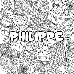 Coloración del nombre PHILIPPE - decorado mandala de frutas