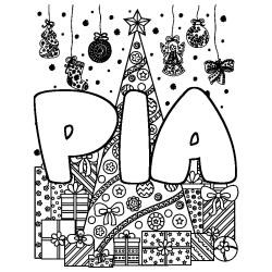 Coloración del nombre PIA - decorado árbol de Navidad y regalos