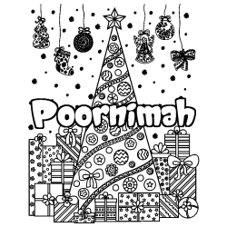 Dibujo para colorear Poornimah - decorado &aacute;rbol de Navidad y regalos