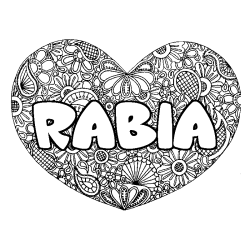 Coloración del nombre RABIA - decorado mandala de corazón