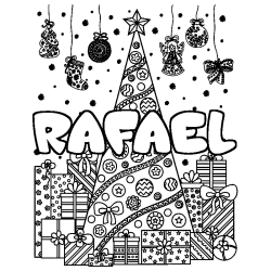 Coloración del nombre RAFAEL - decorado árbol de Navidad y regalos