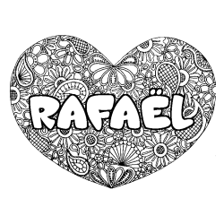 Coloración del nombre RAFAËL - decorado mandala de corazón