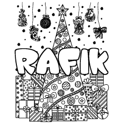 Coloración del nombre RAFIK - decorado árbol de Navidad y regalos