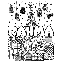 Coloración del nombre RAHMA - decorado árbol de Navidad y regalos