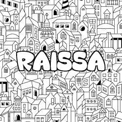 Coloración del nombre RAISSA - decorado ciudad