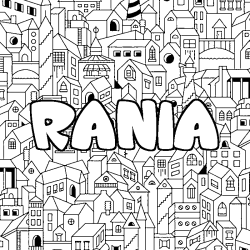 Coloración del nombre RANIA - decorado ciudad