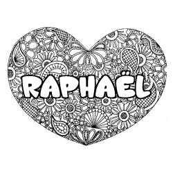 Coloración del nombre RAPHAËL - decorado mandala de corazón