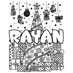 Coloración del nombre RAYAN - decorado árbol de Navidad y regalos