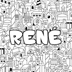 Coloración del nombre RENÉ - decorado ciudad