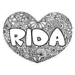 Coloración del nombre RIDA - decorado mandala de corazón