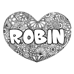 Coloración del nombre ROBIN - decorado mandala de corazón