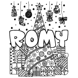 Coloración del nombre ROMY - decorado árbol de Navidad y regalos