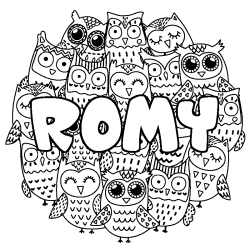 Coloración del nombre ROMY - decorado búhos