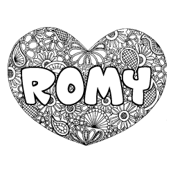 Coloración del nombre ROMY - decorado mandala de corazón