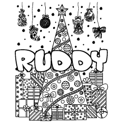 Coloración del nombre RUDDY - decorado árbol de Navidad y regalos