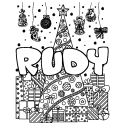 Coloración del nombre RUDY - decorado árbol de Navidad y regalos