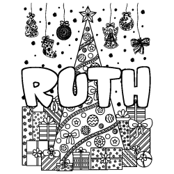 Coloración del nombre RUTH - decorado árbol de Navidad y regalos