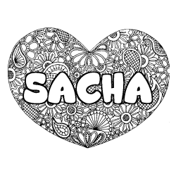 Coloración del nombre SACHA - decorado mandala de corazón