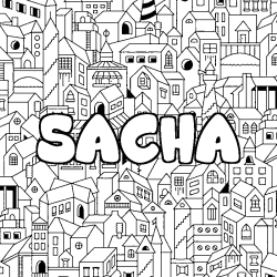 Coloración del nombre SACHA - decorado ciudad