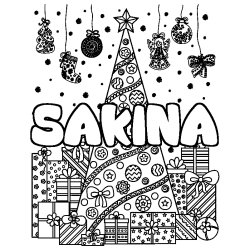 Coloración del nombre SAKINA - decorado árbol de Navidad y regalos