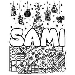 Coloración del nombre SAMI - decorado árbol de Navidad y regalos