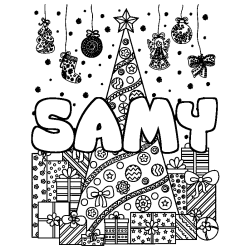 Coloración del nombre SAMY - decorado árbol de Navidad y regalos