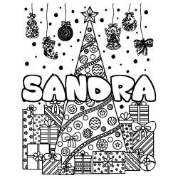 Coloración del nombre SANDRA - decorado árbol de Navidad y regalos