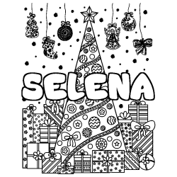 Coloración del nombre SELENA - decorado árbol de Navidad y regalos