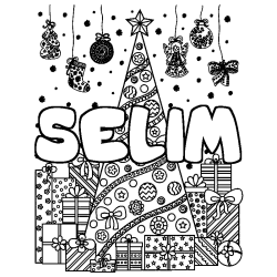 Coloración del nombre SELIM - decorado árbol de Navidad y regalos