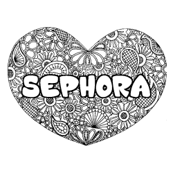 Coloración del nombre SEPHORA - decorado mandala de corazón