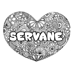 Coloración del nombre SERVANE - decorado mandala de corazón