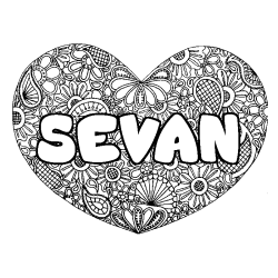 Coloración del nombre SEVAN - decorado mandala de corazón