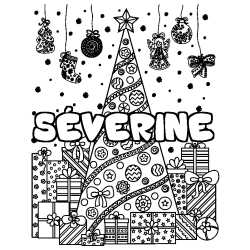 Coloración del nombre SÉVERINE - decorado árbol de Navidad y regalos