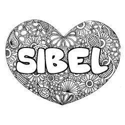 Coloración del nombre SIBEL - decorado mandala de corazón