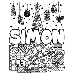 Coloración del nombre SIMON - decorado árbol de Navidad y regalos