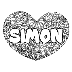 Coloración del nombre SIMON - decorado mandala de corazón