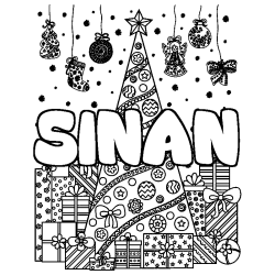 Coloración del nombre SINAN - decorado árbol de Navidad y regalos