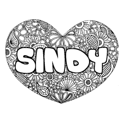 Coloración del nombre SINDY - decorado mandala de corazón