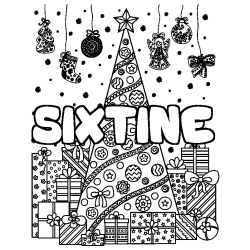 Coloración del nombre SIXTINE - decorado árbol de Navidad y regalos