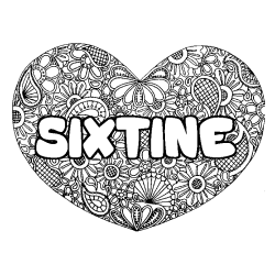 Coloración del nombre SIXTINE - decorado mandala de corazón