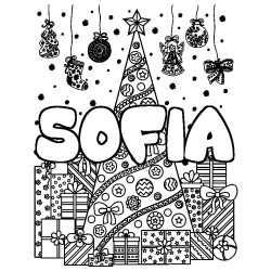 Coloración del nombre SOFIA - decorado árbol de Navidad y regalos