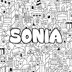 Coloración del nombre SONIA - decorado ciudad