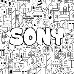 Coloración del nombre SONY - decorado ciudad