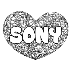 Coloración del nombre SONY - decorado mandala de corazón